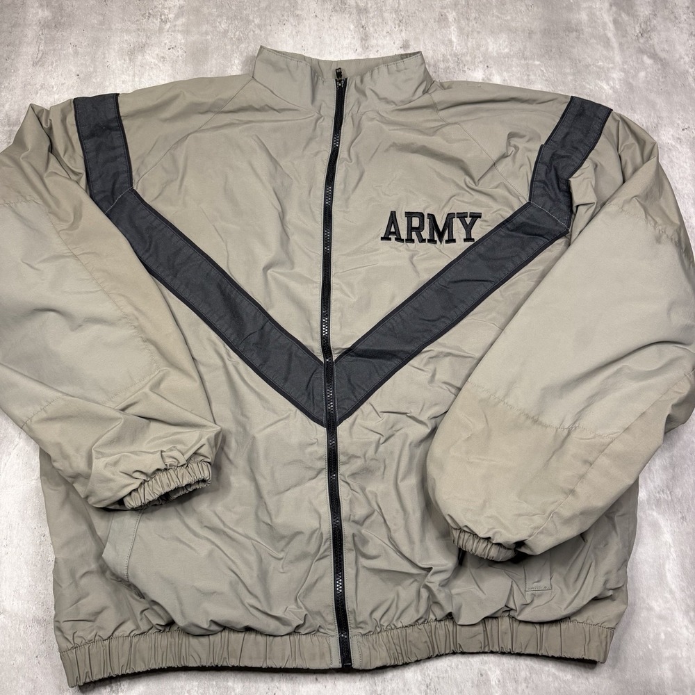 US Army Physical Fitness Jacket Mens XL Long Tan Black IPFU Nylon Windbreaker